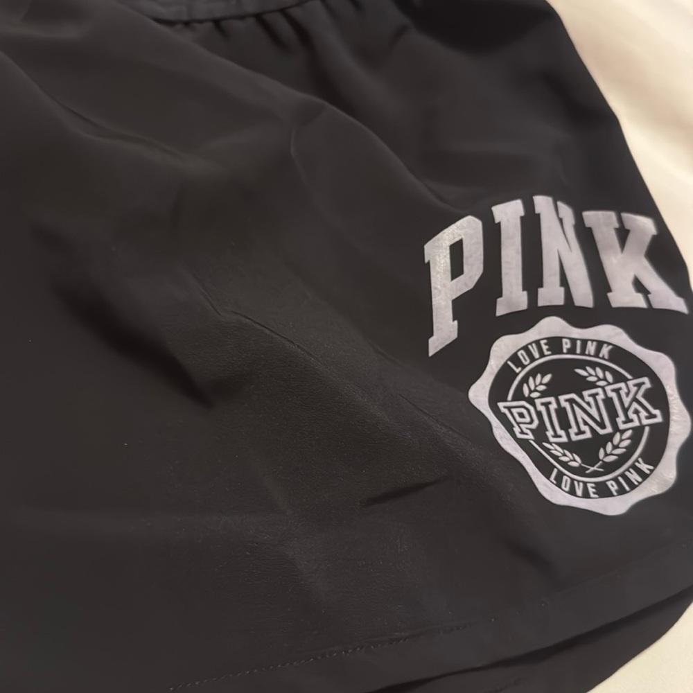 Victoria's Secret PINK Nylon Short Elastic Waistband LOGO Size Medium Black - Picture 2 of 5